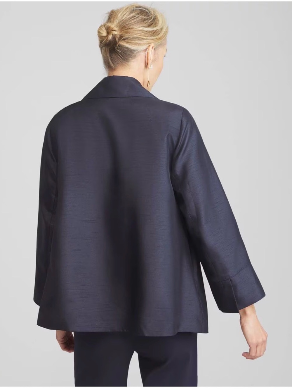 Chico's Navy Satin Shantung Topper - Picture 3 of 10